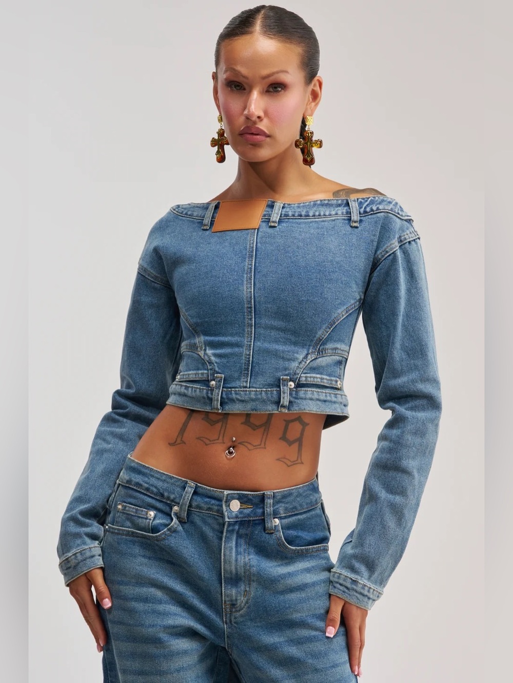 Akira SHAKE IT OFF Denim Off the Shoulder Top